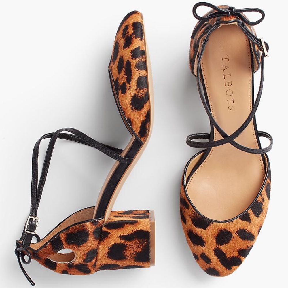 Talbots leopard calf hair pumps size 8